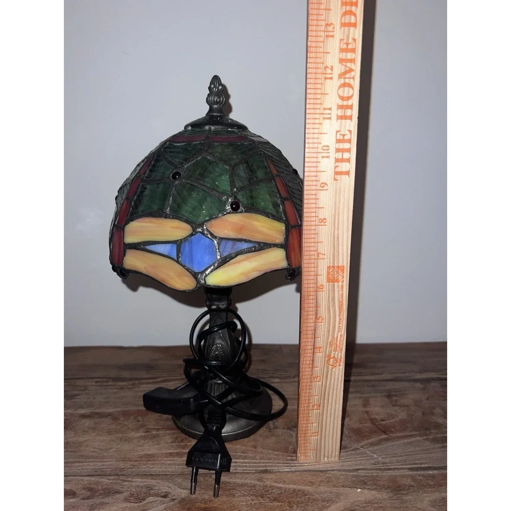 Small Stained Glass Desk Lamp Vintage Bedside Table Cottagecore